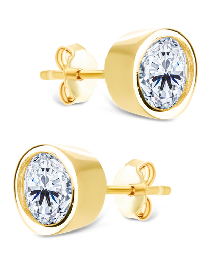 Sterling Silver Round Cut Bezel Set Stud Earrings