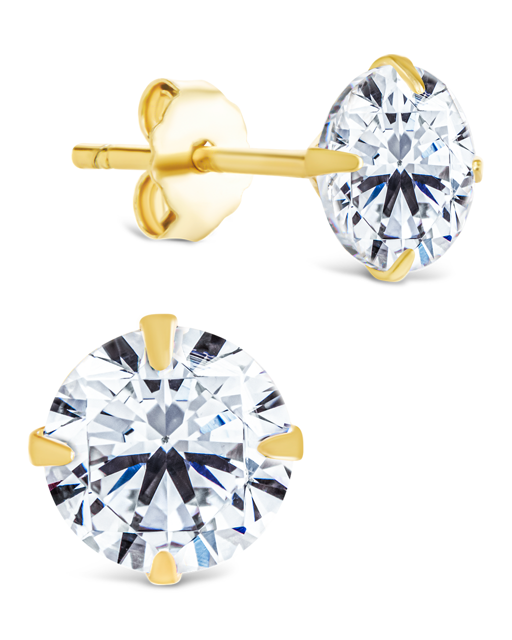 Sterling Silver Round Cut Prong Set Stud Earrings Gold