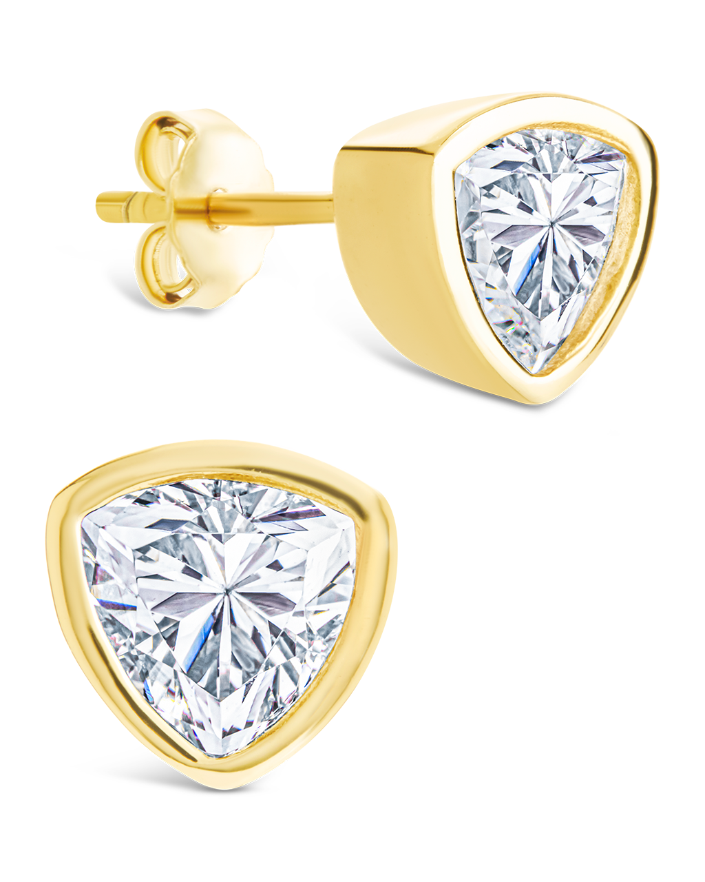 Sterling Silver Trillion Cut Bezel Set Stud Earrings Gold