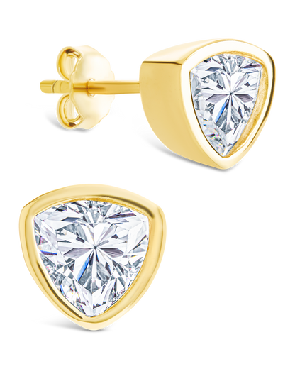 Sterling Silver Trillion Cut Bezel Set Stud Earrings Gold