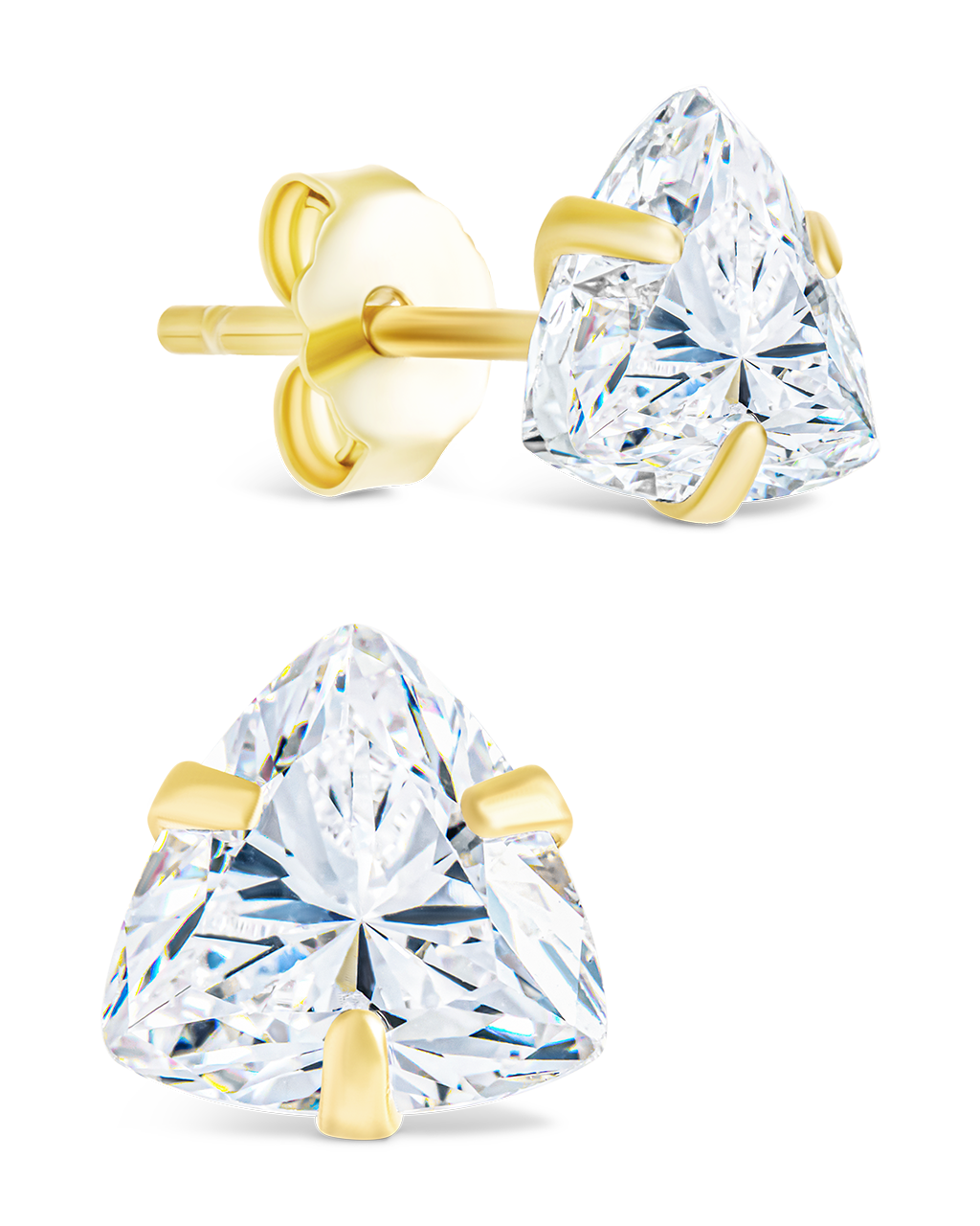 Sterling Silver Trillion Cut Prong Set Stud Earrings Gold
