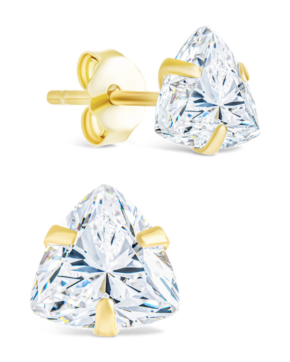 Sterling Silver Trillion Cut Prong Set Stud Earrings Gold