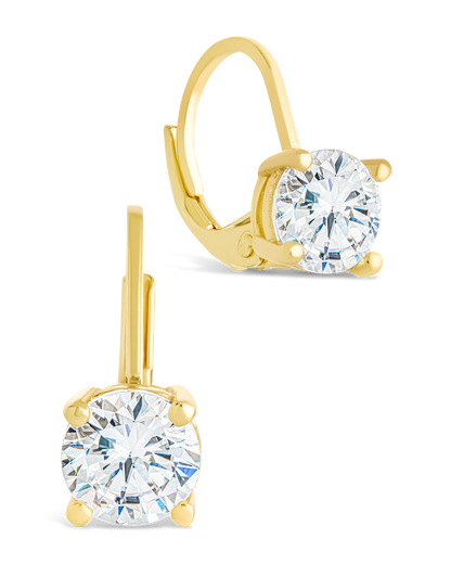 Sterling Silver Round Cut French Clip Earrings Gold