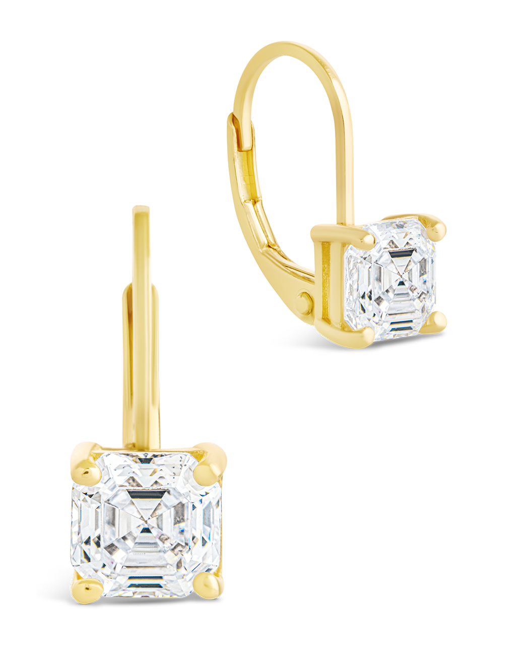 Sterling Silver Princess Cut French Clip Earrings Gold