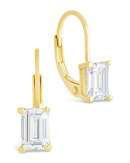 Sterling Silver Emerald Cut French Clip Earrings Gold