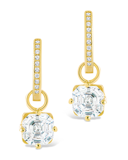 Sterling Silver Augusta Asscher Cut CZ Dangle Micro Hoops