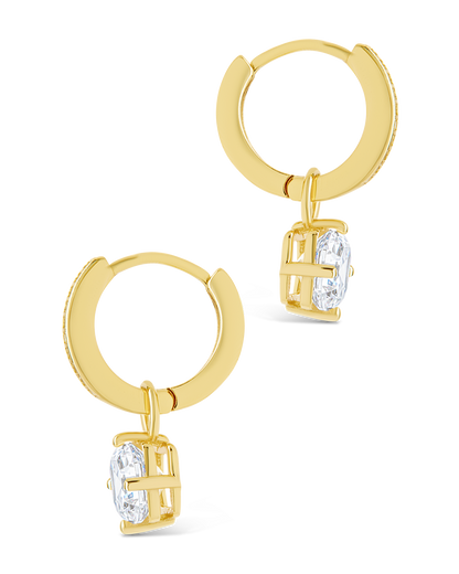 Sterling Silver Augusta Asscher Cut CZ Dangle Micro Hoops