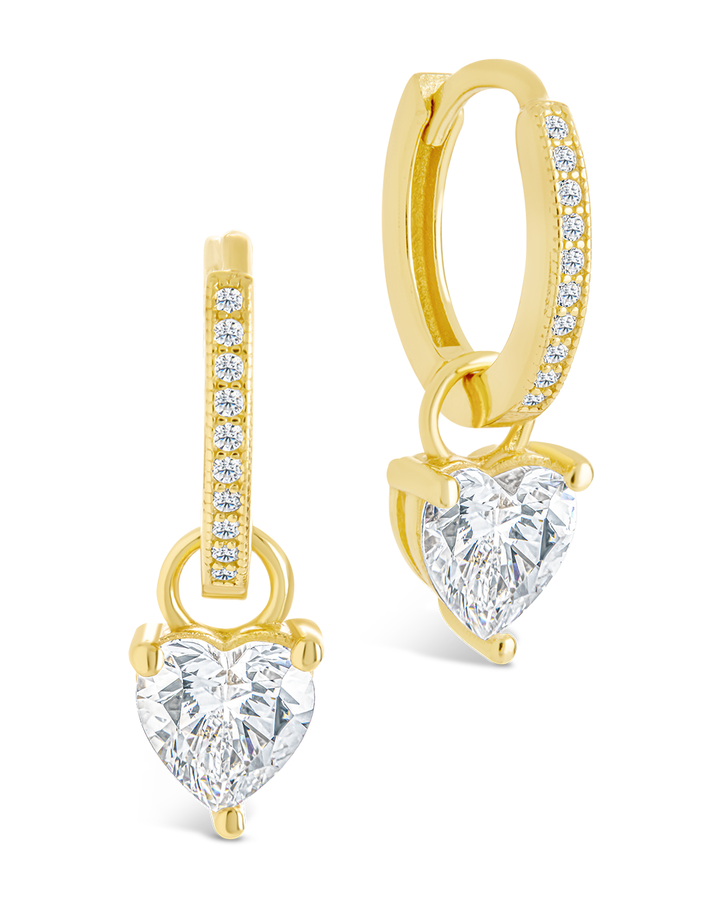 Sterling Silver Eugenia Heart Cut CZ Dangle Micro Hoops Gold