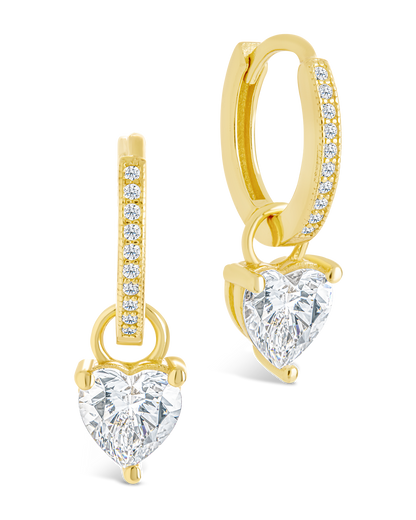 Sterling Silver Eugenia Heart Cut CZ Dangle Micro Hoops Gold