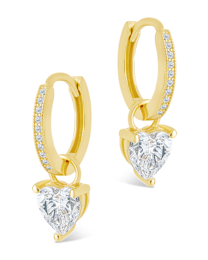 Sterling Silver Eugenia Heart Cut CZ Dangle Micro Hoops