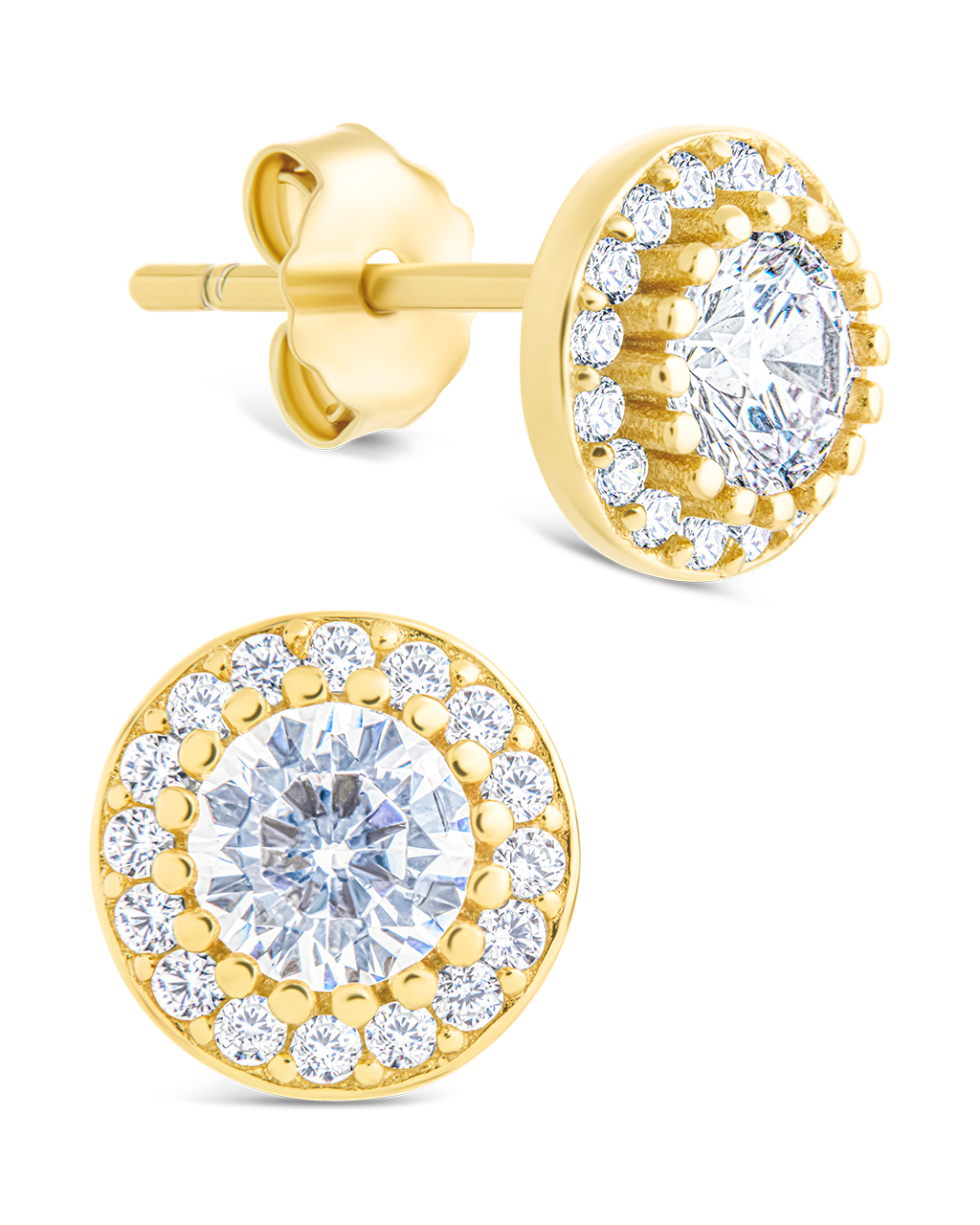 Sterling Silver Round Cut Brilliant Halo Studs Gold