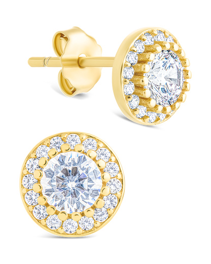 Sterling Silver Round Cut Brilliant Halo Studs Gold