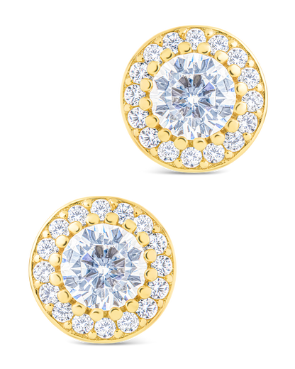 Sterling Silver Round Cut Brilliant Halo Studs