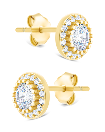 Sterling Silver Round Cut Brilliant Halo Studs