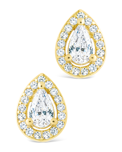 Sterling Silver Pear Cut Brilliant Halo Studs