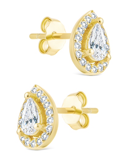 Sterling Silver Pear Cut Brilliant Halo Studs