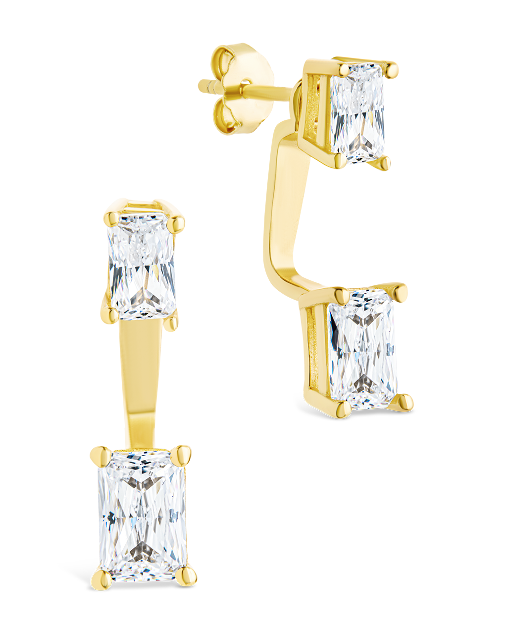 Sterling Silver Emerald Cut Duo Jackets Gold