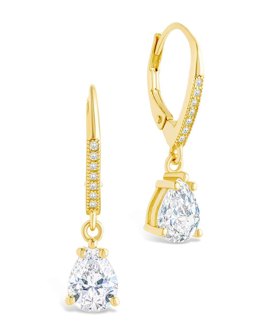Sterling Silver Angelica Pear Cut CZ French Clip Earrings Gold