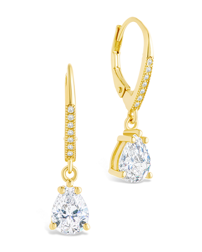 Sterling Silver Angelica Pear Cut CZ French Clip Earrings Gold