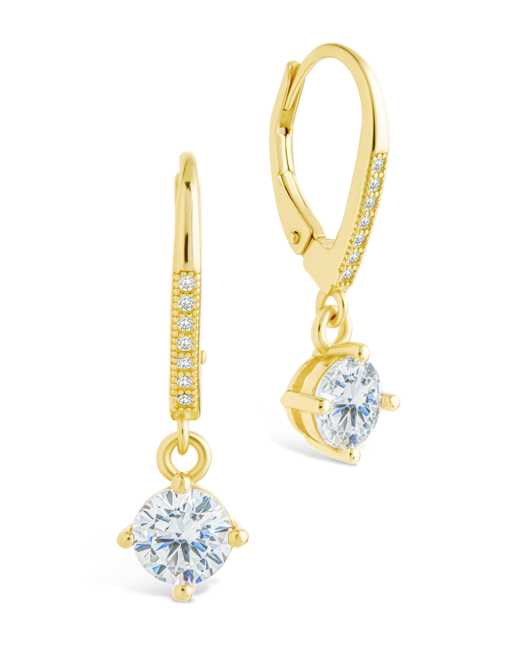 Sterling Silver Matilda Brilliant Cut CZ French Clip Earrings Gold