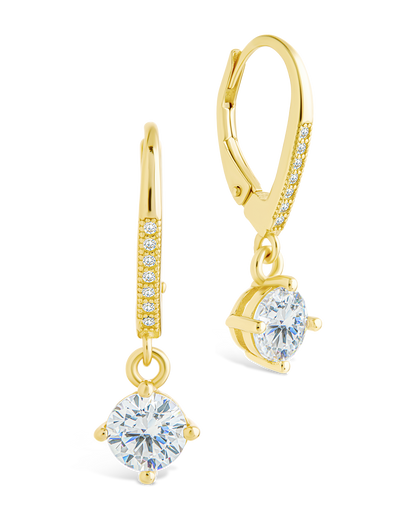 Sterling Silver Matilda Brilliant Cut CZ French Clip Earrings Gold