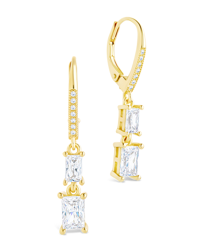 Sterling Silver Eulalia Emerald Cut CZ French Clip Earrings Gold