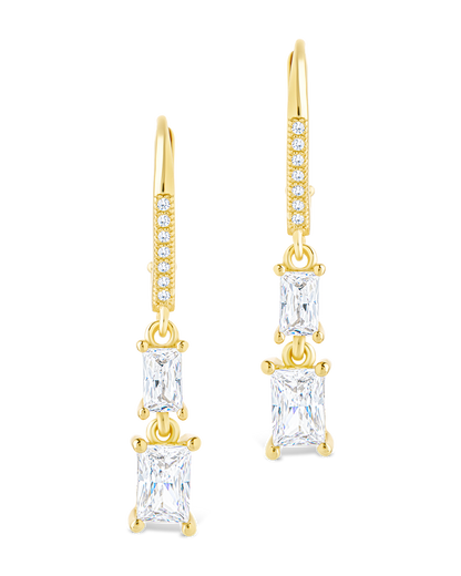 Sterling Silver Eulalia Emerald Cut CZ French Clip Earrings