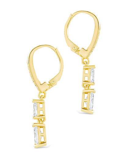 Sterling Silver Eulalia Emerald Cut CZ French Clip Earrings