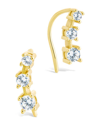 Sterling Silver Round Cut Mini Ear Crawlers Gold