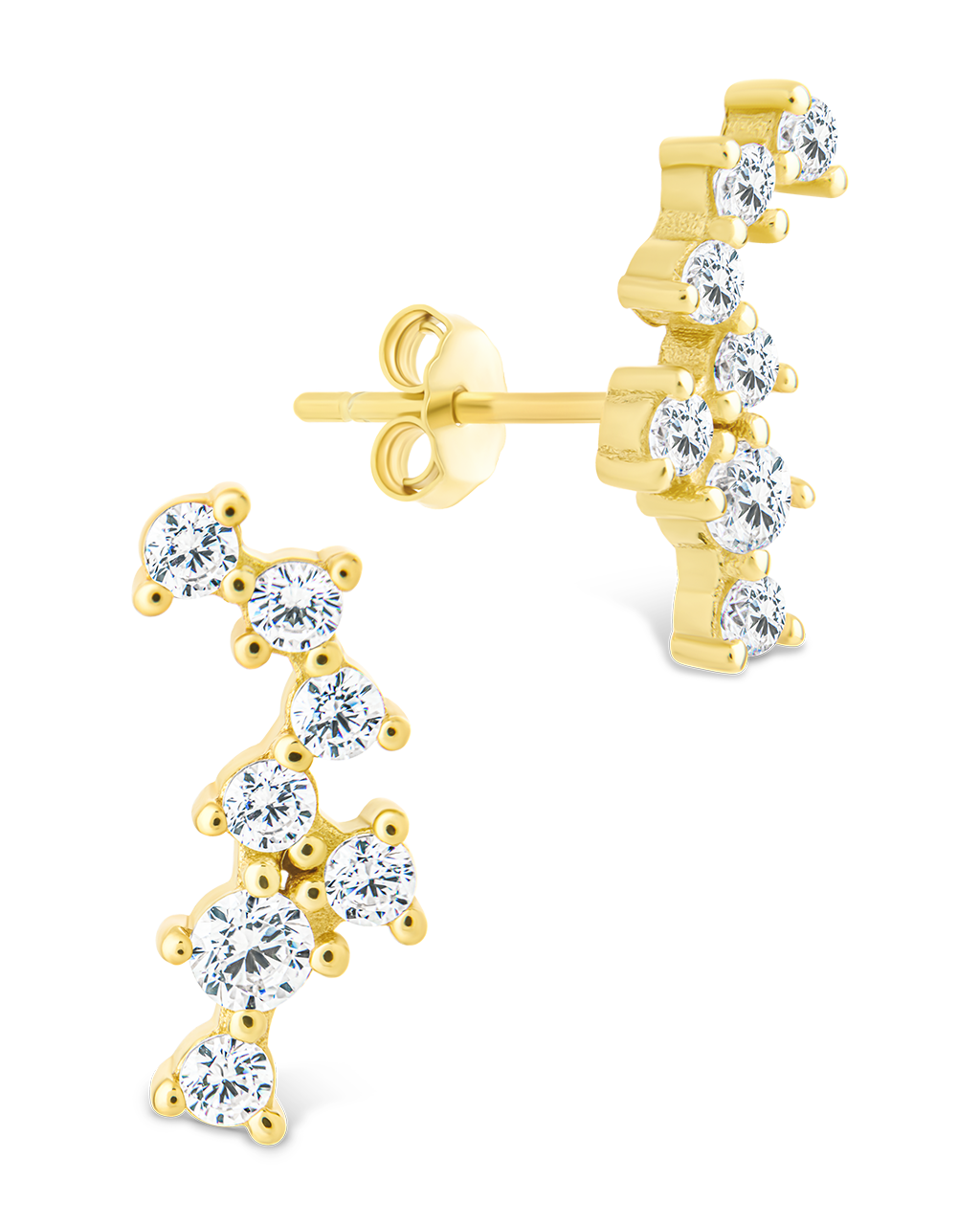 Sterling Silver Round Cut Cluster CZ Crawlers Gold
