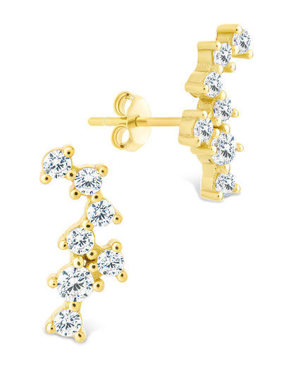 Sterling Silver Round Cut Cluster CZ Crawlers Gold