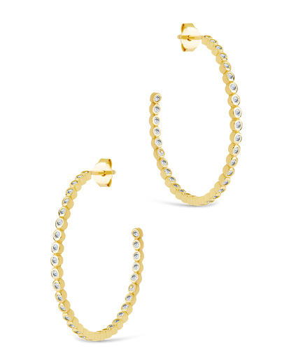 Sterling Silver Bezel Statement Bubble Hoops