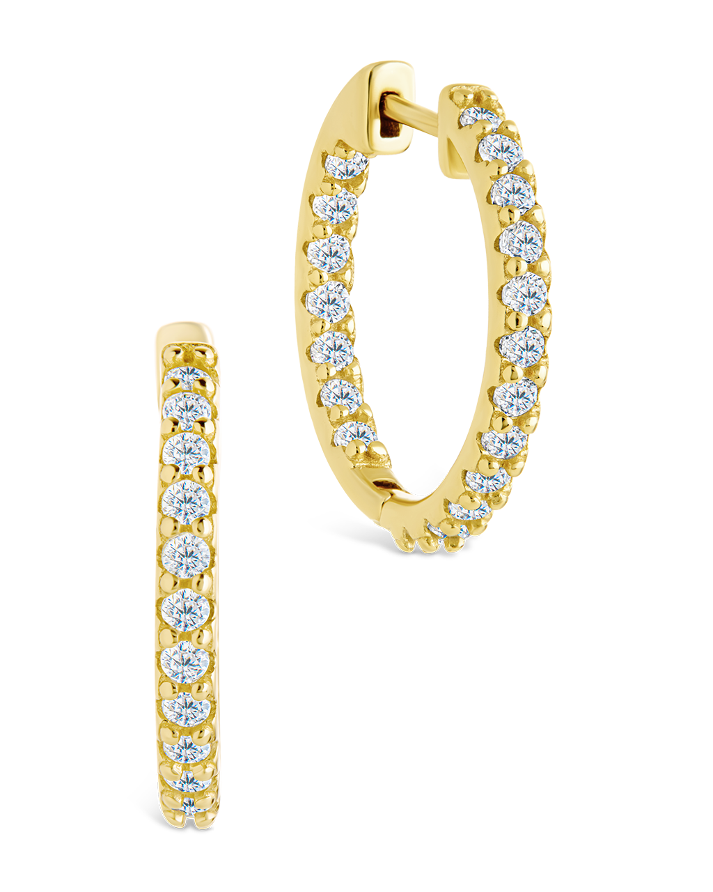 Sterling Silver Constance CZ Studded Statement Hoops Gold .75"