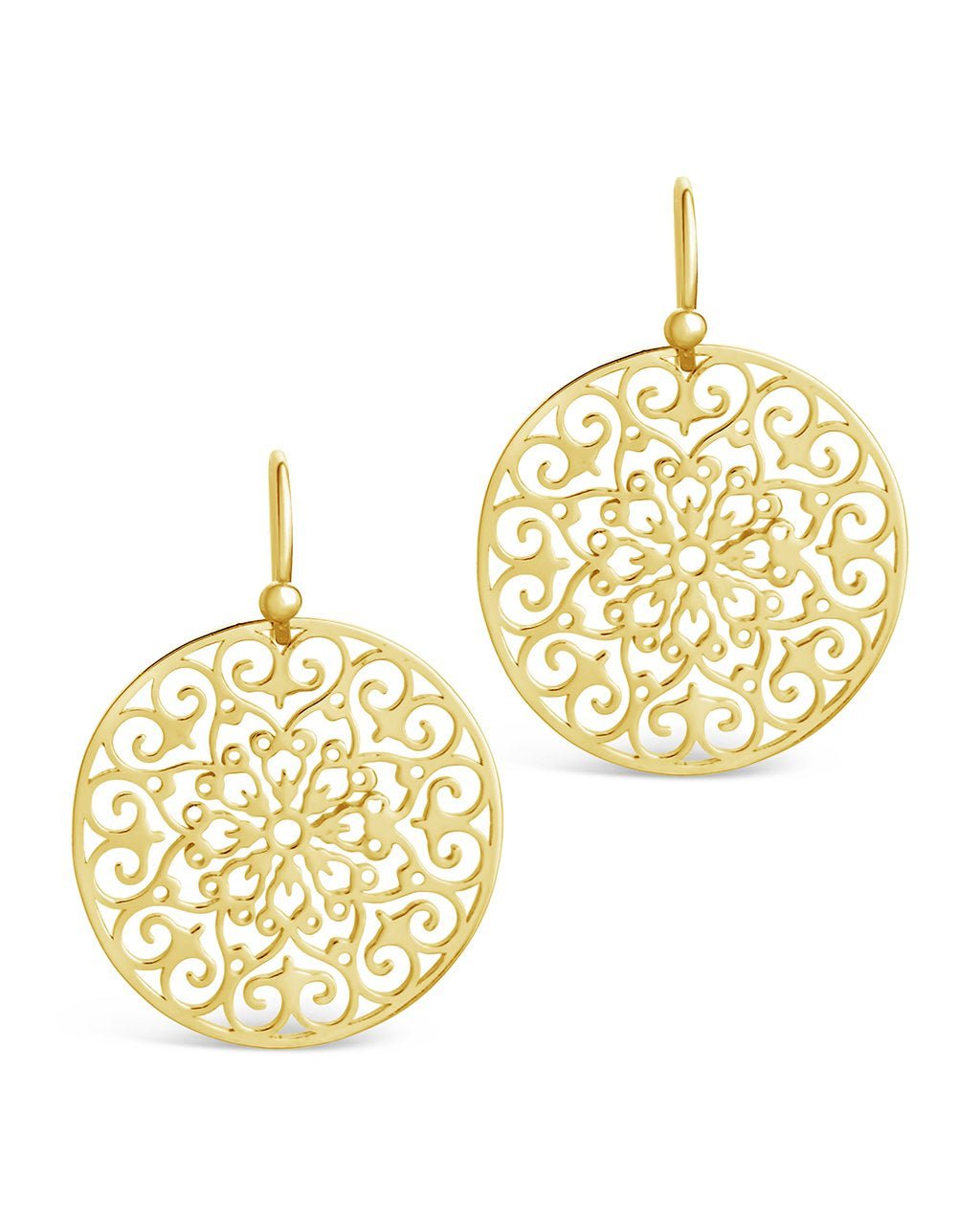 Sterling Silver Round Filigree Dangle Earrings Gold