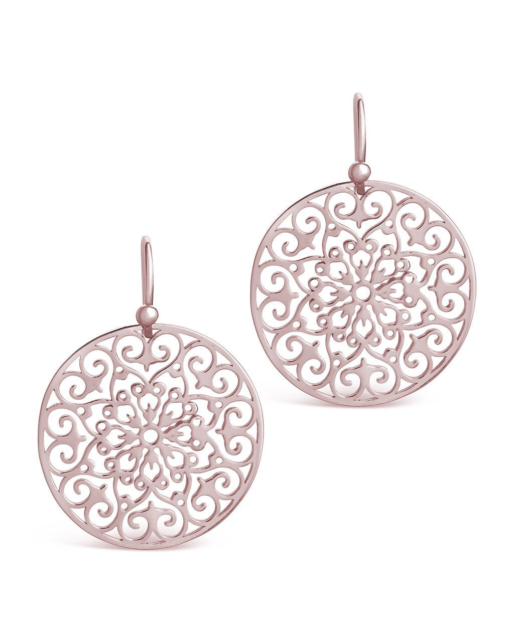 Sterling Silver Round Filigree Dangle Earrings Rose Gold