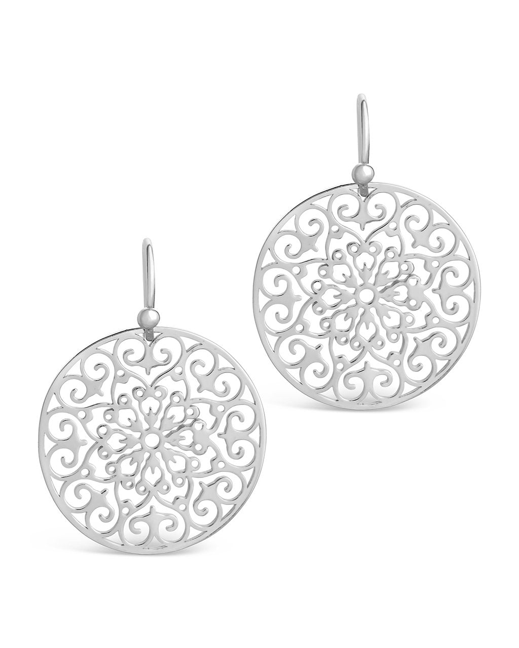 Sterling Silver Round Filigree Dangle Earrings Silver
