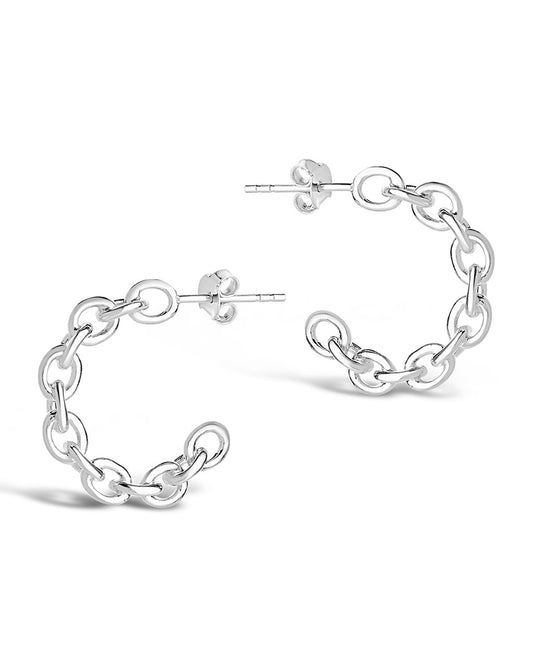 Sterling Silver Delicate Chain Hoops Silver