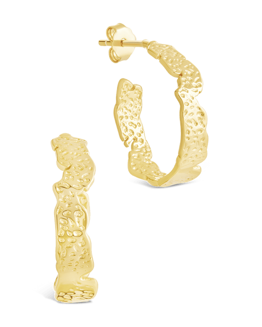 Sterling Silver Mary Textured Hoop Earrings Gold