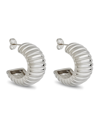 Philippa Ribbed Huggie Hoop Earrings Silver
