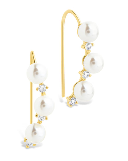 Sterling Silver Siena CZ & Pearl Threader Earrings Gold