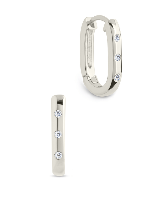 Casey Rectangular CZ Hoop Earrings Silver