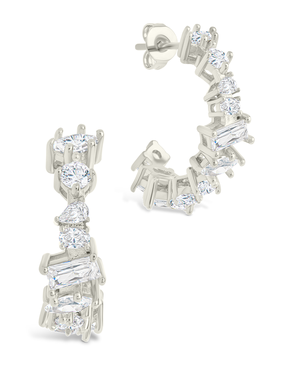 Keziah Geo Cut CZ Hoops Silver
