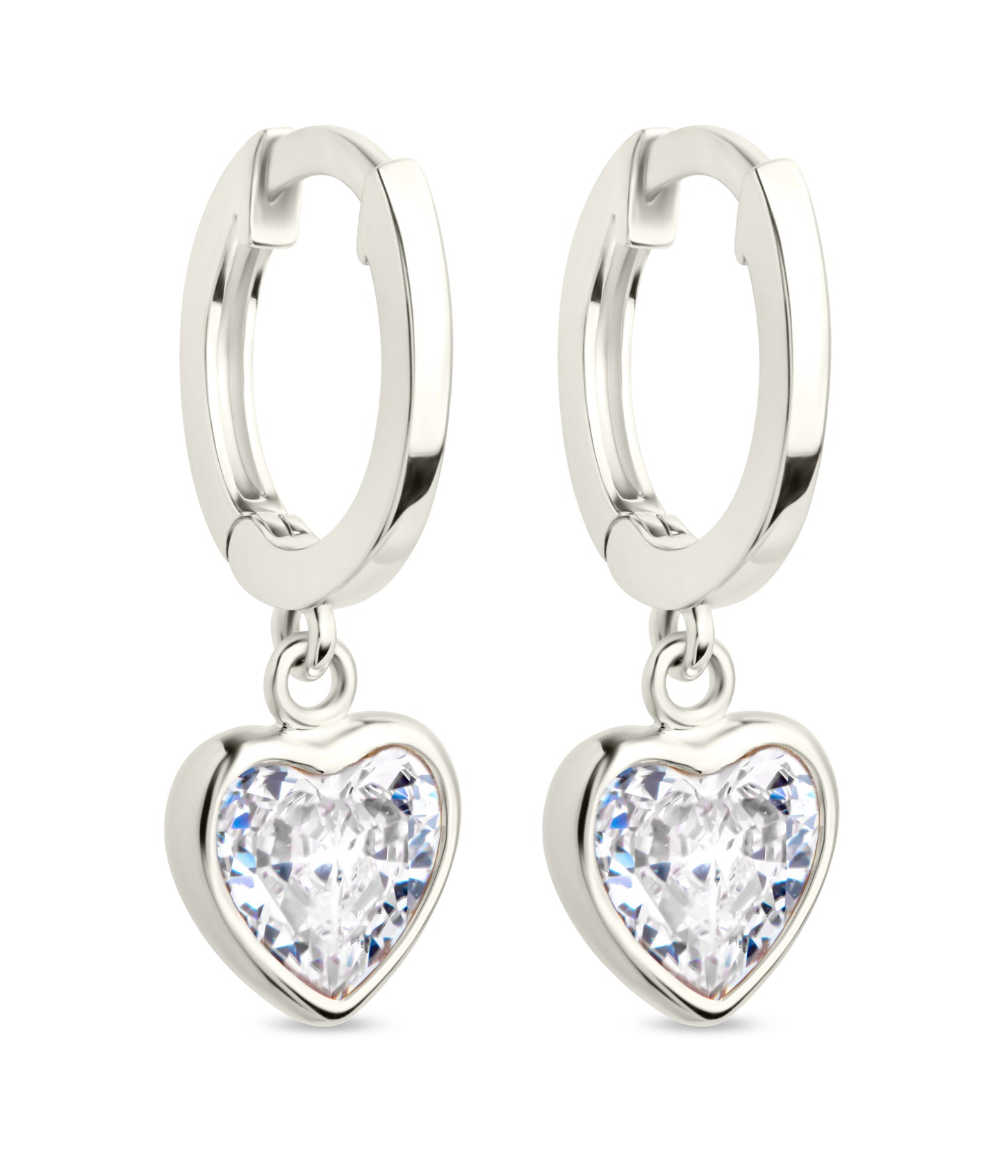 Sterling Silver Lizzy CZ Heart Drop Earrings Silver