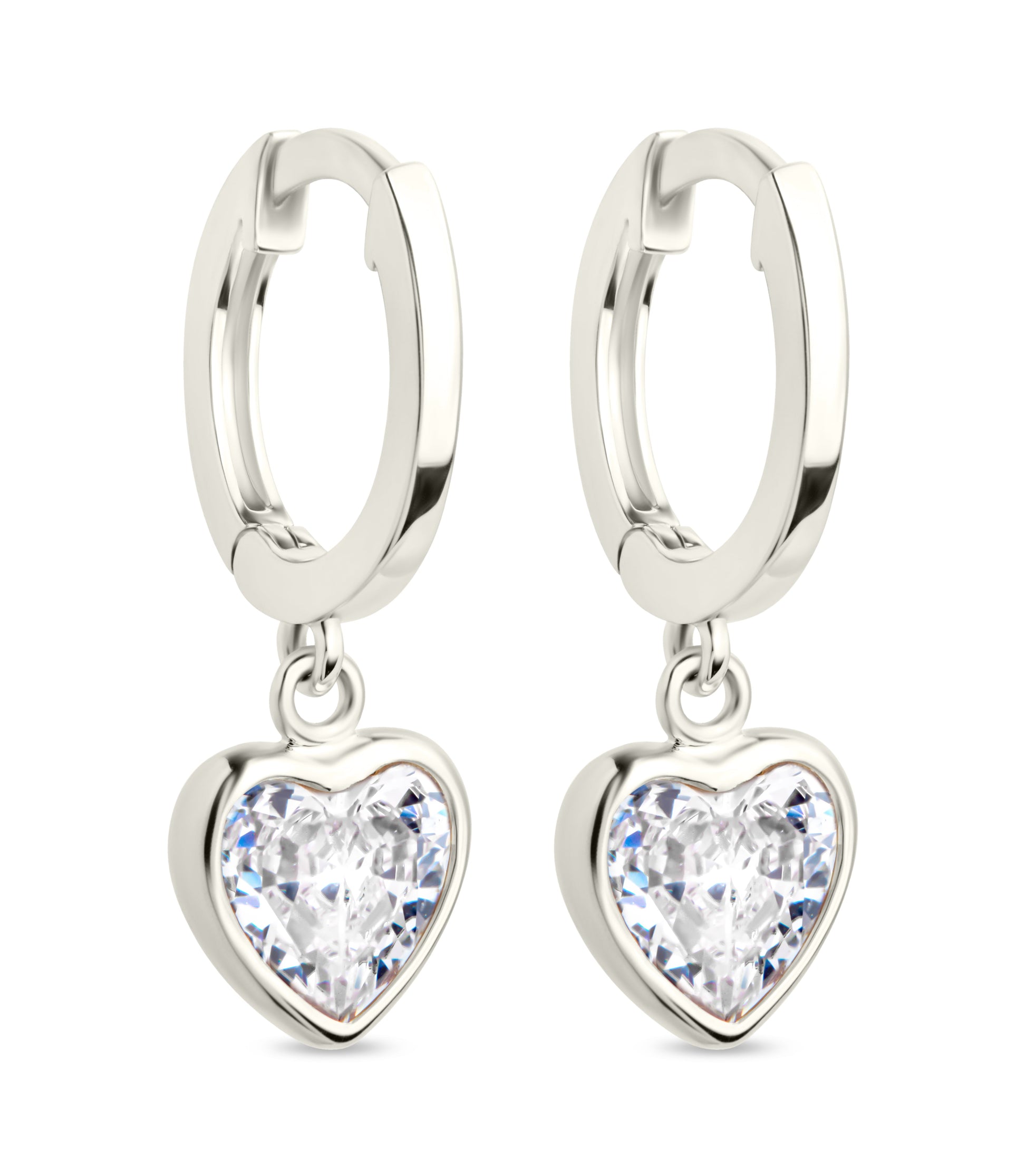 Sterling Silver Lizzy CZ Heart Drop Earrings Silver