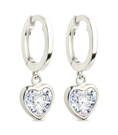 Sterling Silver Lizzy CZ Heart Drop Earrings Silver