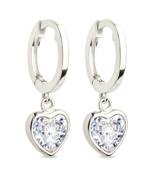 Sterling Silver Lizzy CZ Heart Drop Earrings Silver