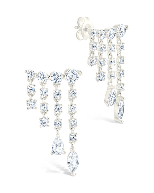 Sterling Silver Adrian CZ Waterfall Statement Studs Silver