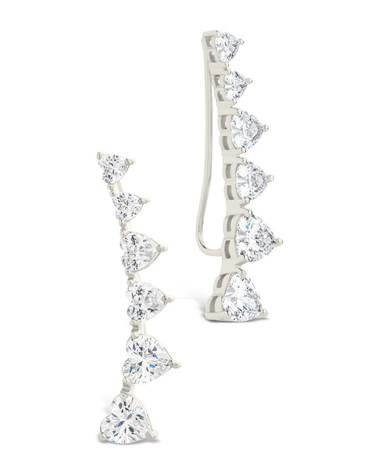 Sterling Silver Jillian CZ Heart Crawler Studs Silver White