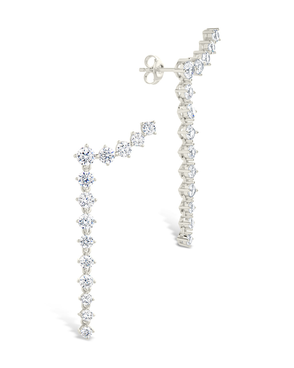 Sterling Silver Ziggy CZ Crawler Stud Earrings Silver