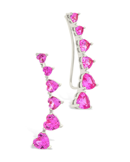 Sterling Silver Jillian CZ Heart Crawler Studs Silver Pink